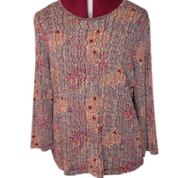 NWOT Size M colorful textured Paisley stretch blend round collar long sleeves - Picture 1 of 5